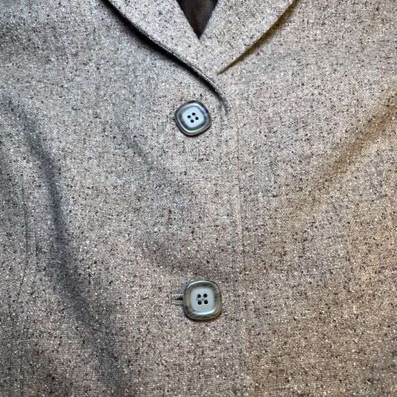 LL Bean Blazer 3 Button Jacket Women's Large Wool Lined Silk Blend Herringbone - Picture 9 of 16